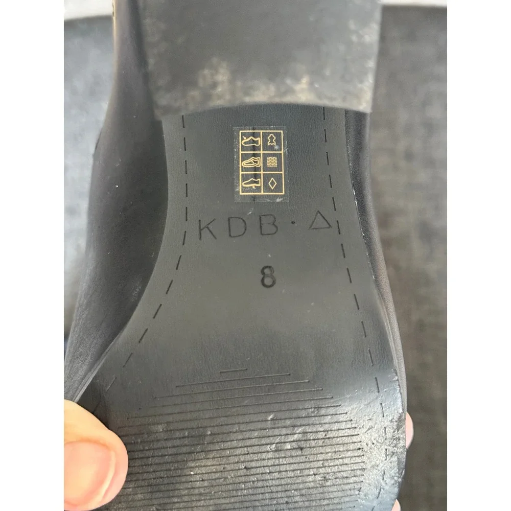 KDB Black Leather Cutout Ankle Boots Women 8 Marble Block‎ Heel Strappy Detail